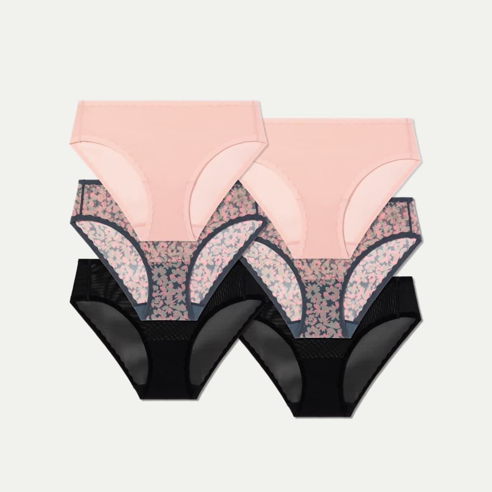 Women's SoftMesh Brief 6-Pack - Floral Pink Black Mix L