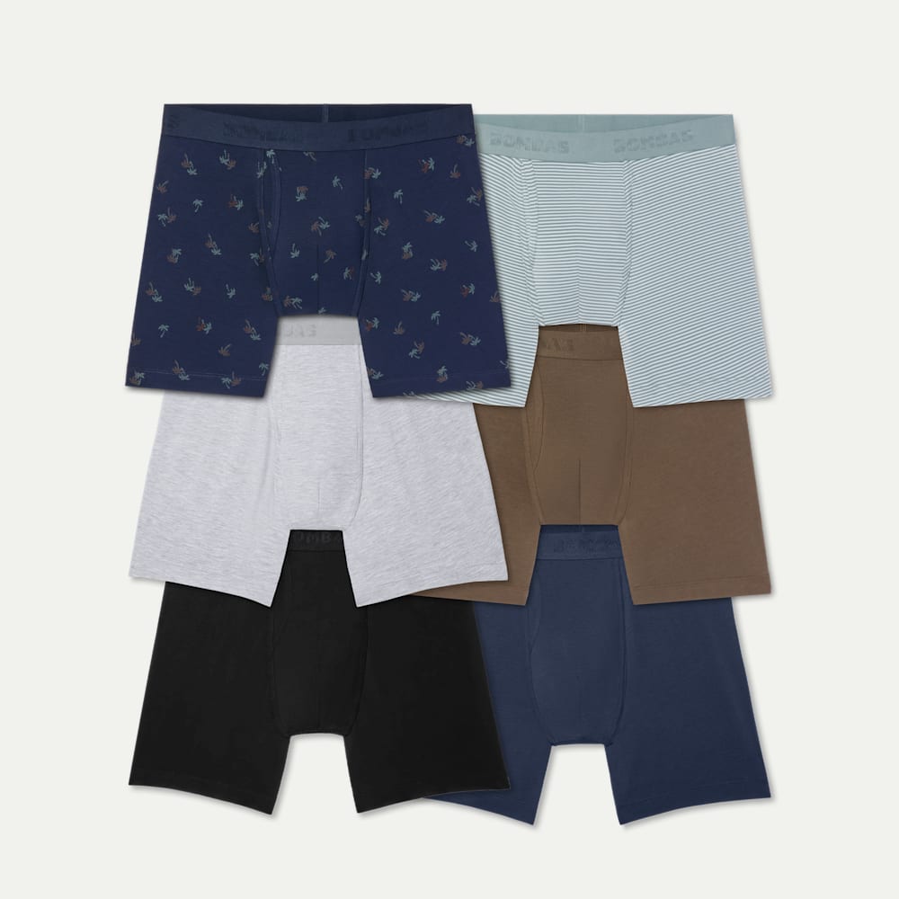 Men's Cotton Modal Blend Boxer Brief 6" 6-Pack - Palm Sea Storm Mix L