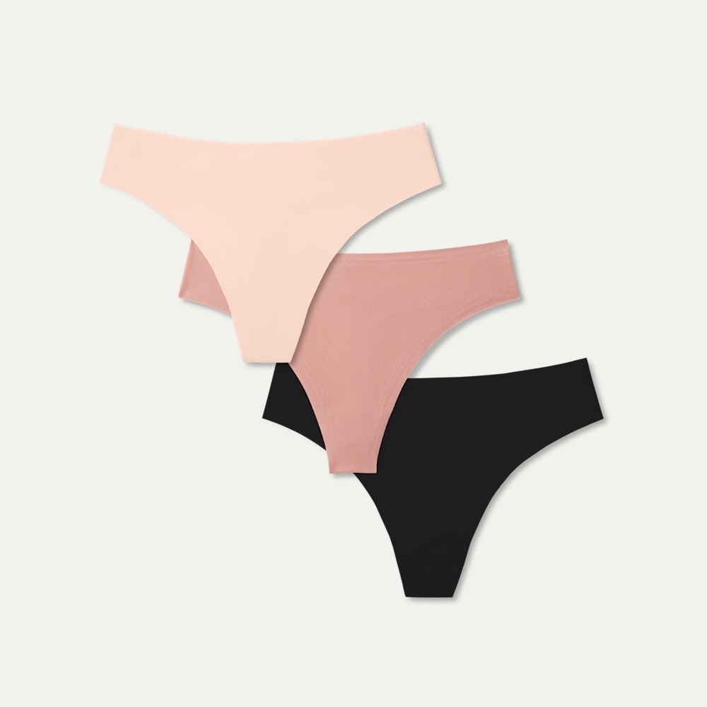 Women's No Show Thong 3-Pack - Pink Black Mix L