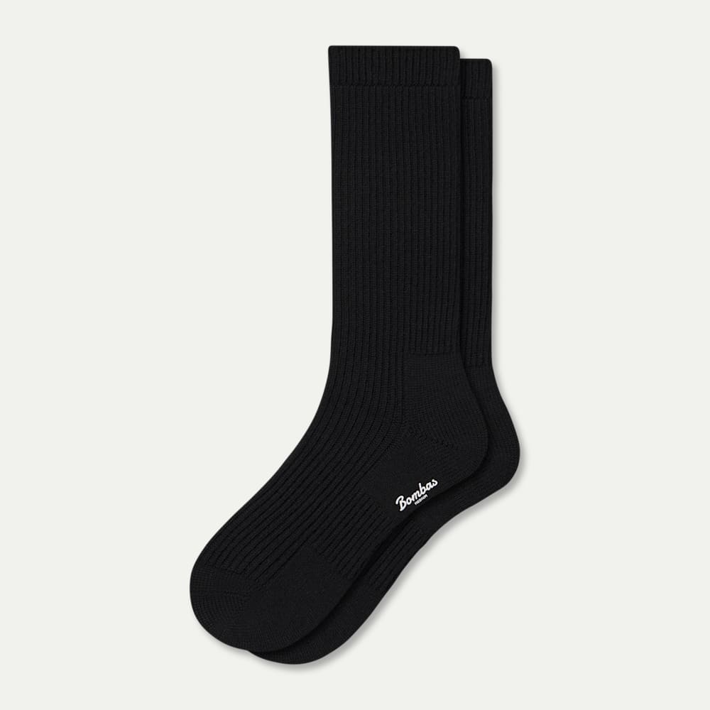 Merino Cashmere Blend Classic Rib Calf Socks - black L [10029]