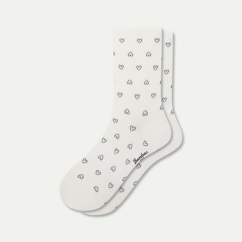 Lightweight Half Calf Socks - white heart L [10083]