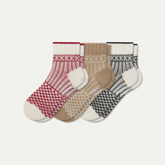 Women's Merino Wool Blend Sweater Quarter Sock 3-Pack - ivory mix L [10220]