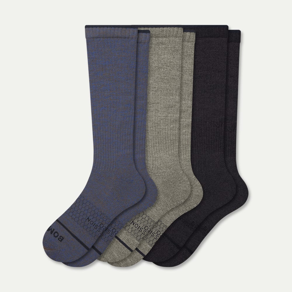 Men's Merino Wool Blend Everyday Compression Sock 3-Pack (15-20mmHg) - slate navy mix L [10248]
