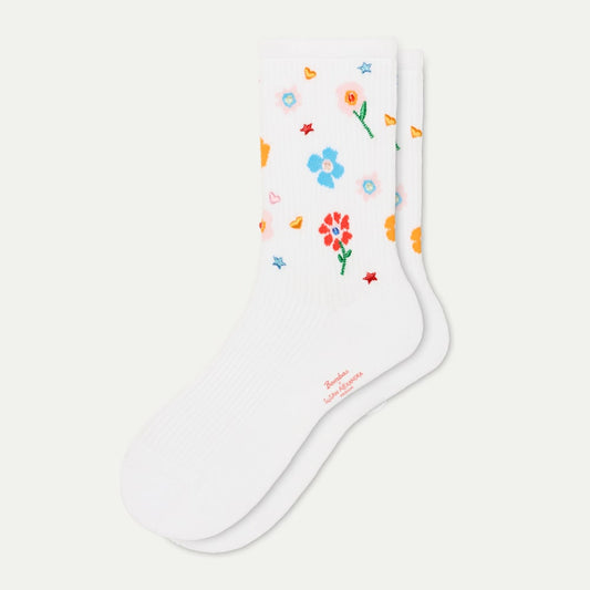 Lightweight Ribbed Half Calf Socks - White L [10344]