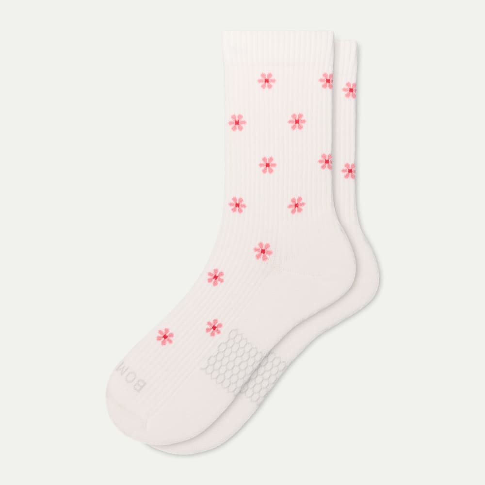 Modern Rib Half Calf Socks - pink floral L [10394]