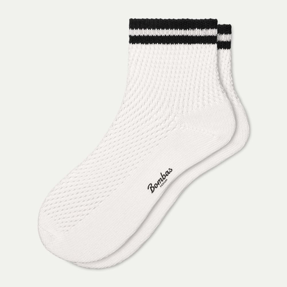 Open Knit Quarter Socks - White L [10427]