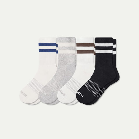 Men's Vintage Stripes Half Calf Sock 4-Pack - oyster blue mix L [10565]