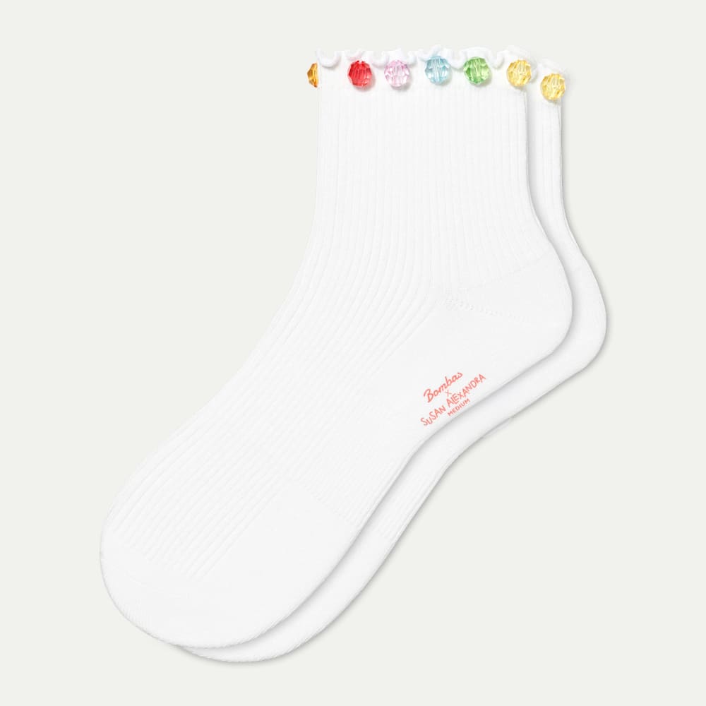 Lightweight Ribbed Quarter Socks - white L [10657]