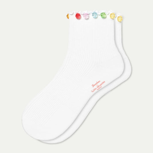 Lightweight Ribbed Quarter Socks - white L [10657]