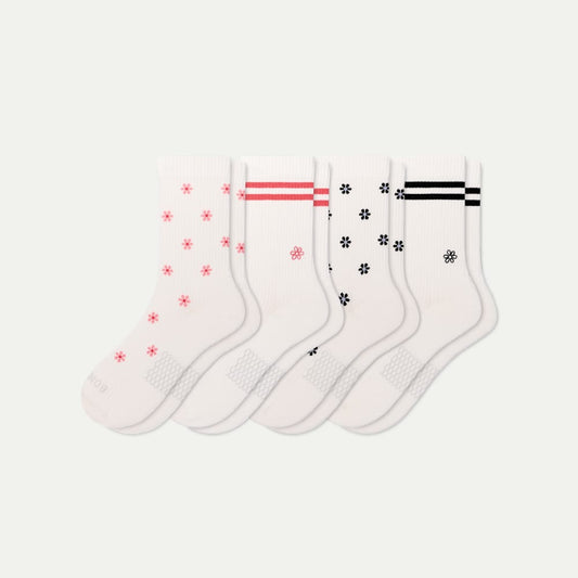 Modern Rib Half Calf Socks - floral stripe mix L [11231]