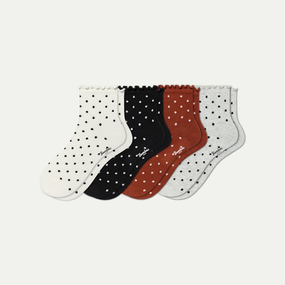 Ruffle Rib Quarter Socks - Polka Dot Mix L [11323]