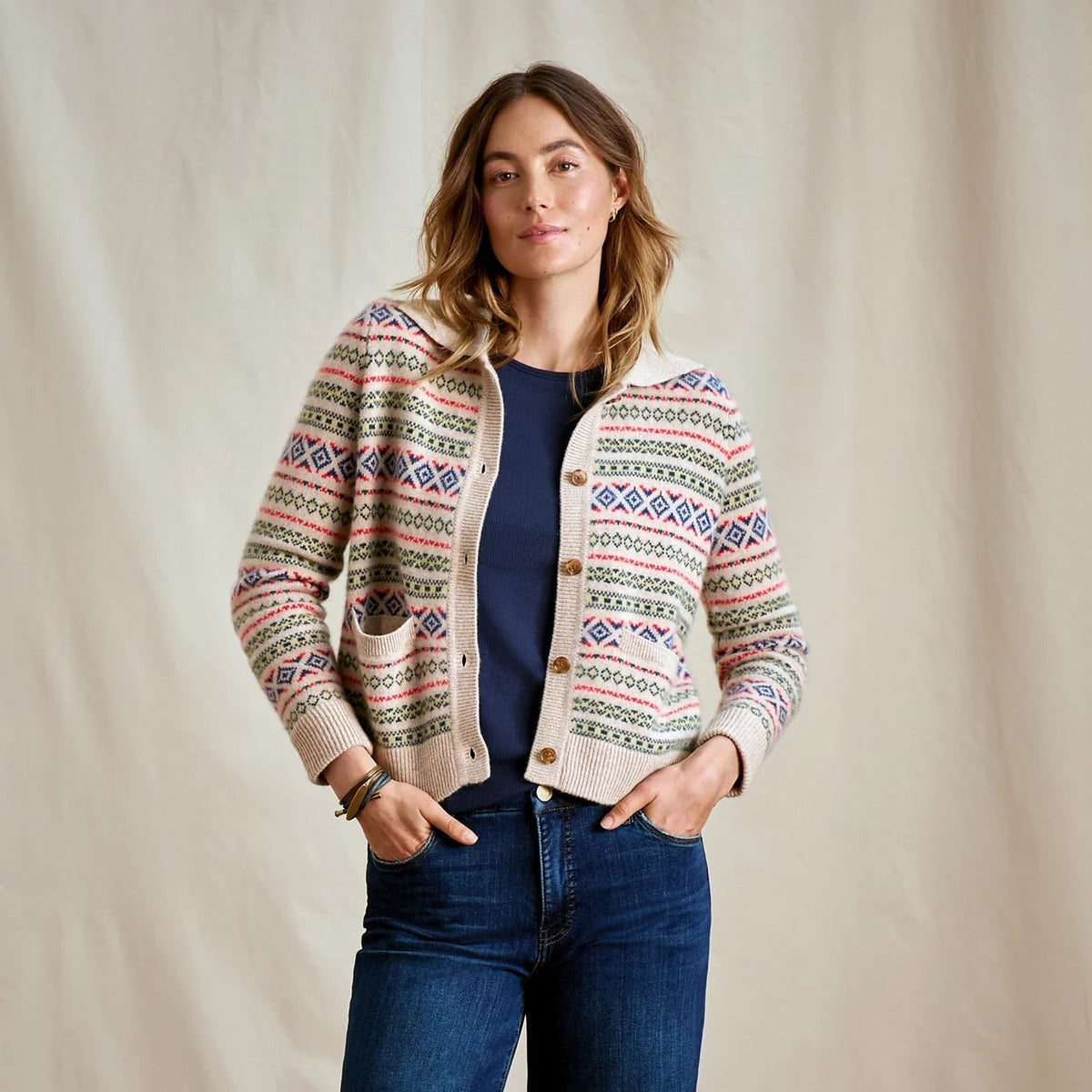 Orvis Affordable - Fair Isle Patterned Brushed Cashmere Cardigan