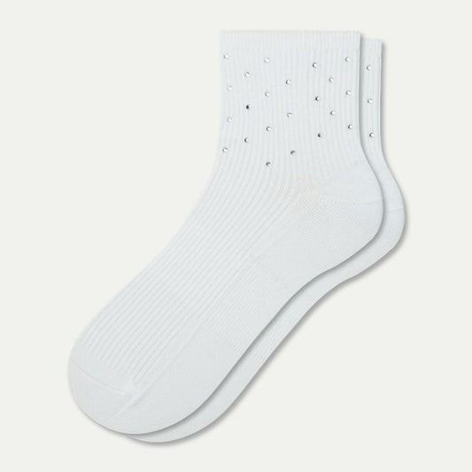 Lightweight Rhinestone Quarter Socks - white L [9724]