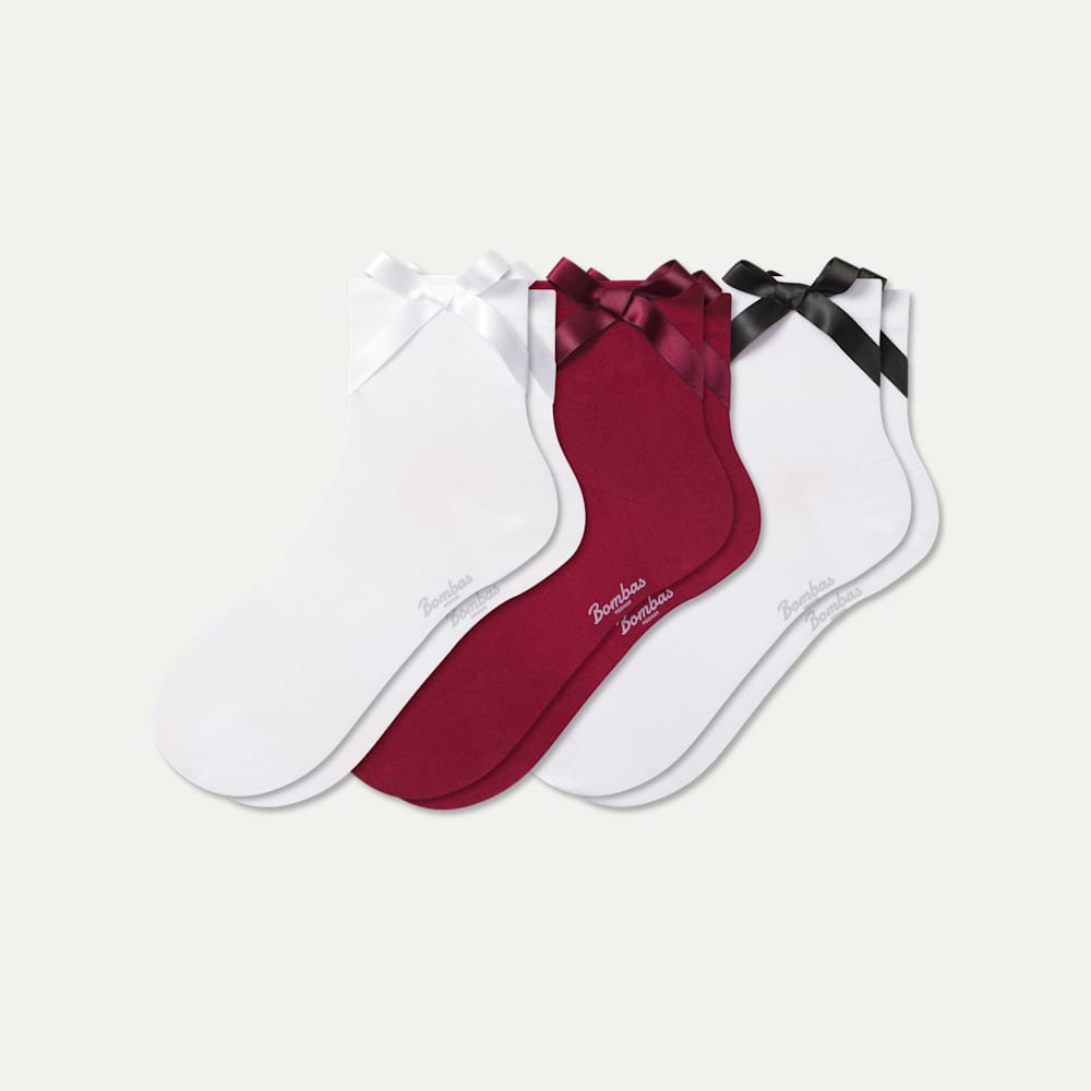 Lightweight Bow Quarter Socks - white red mix L [9916]