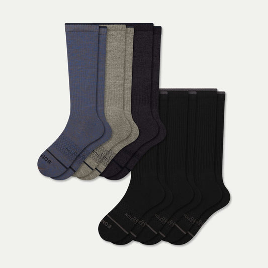 Merino Wool Blend Everyday Compression Sock 6-Pack (15-20mmHg) - Black Cocoa Mix L