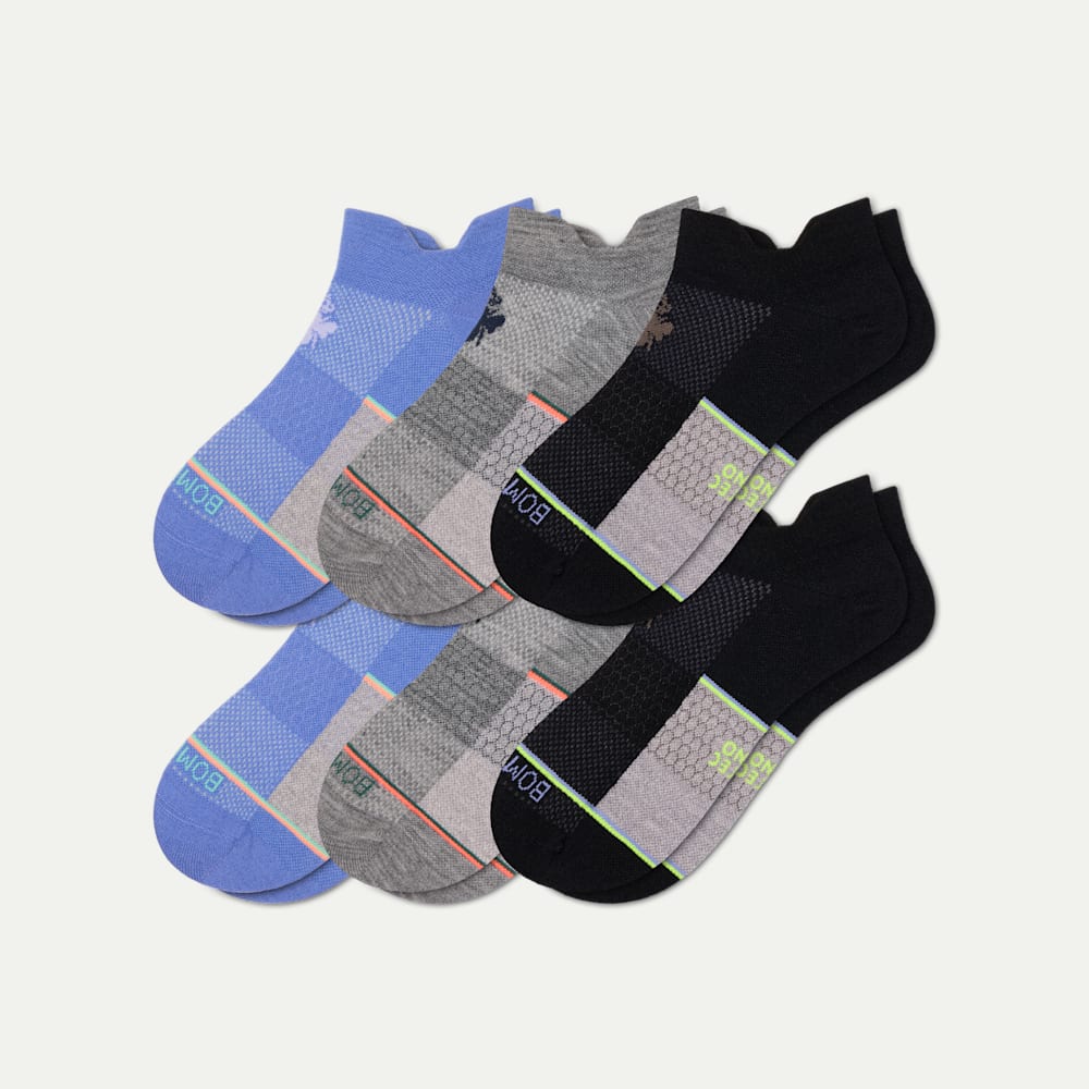 Men's UltraLite Sport Merino Wool Blend Ankle Sock 6-Pack - black hydrangea mix L
