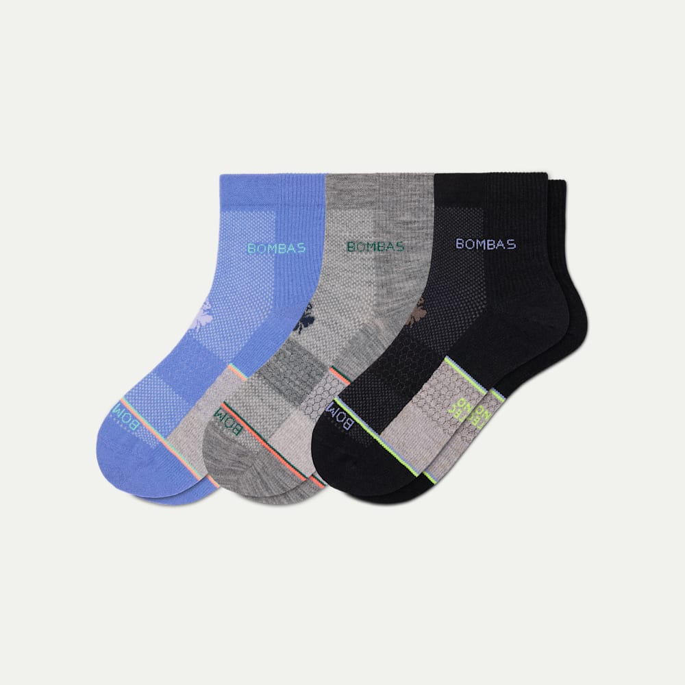Men's UltraLite Sport Merino Wool Blend Quarter Sock 3-Pack - black hydrangea mix L