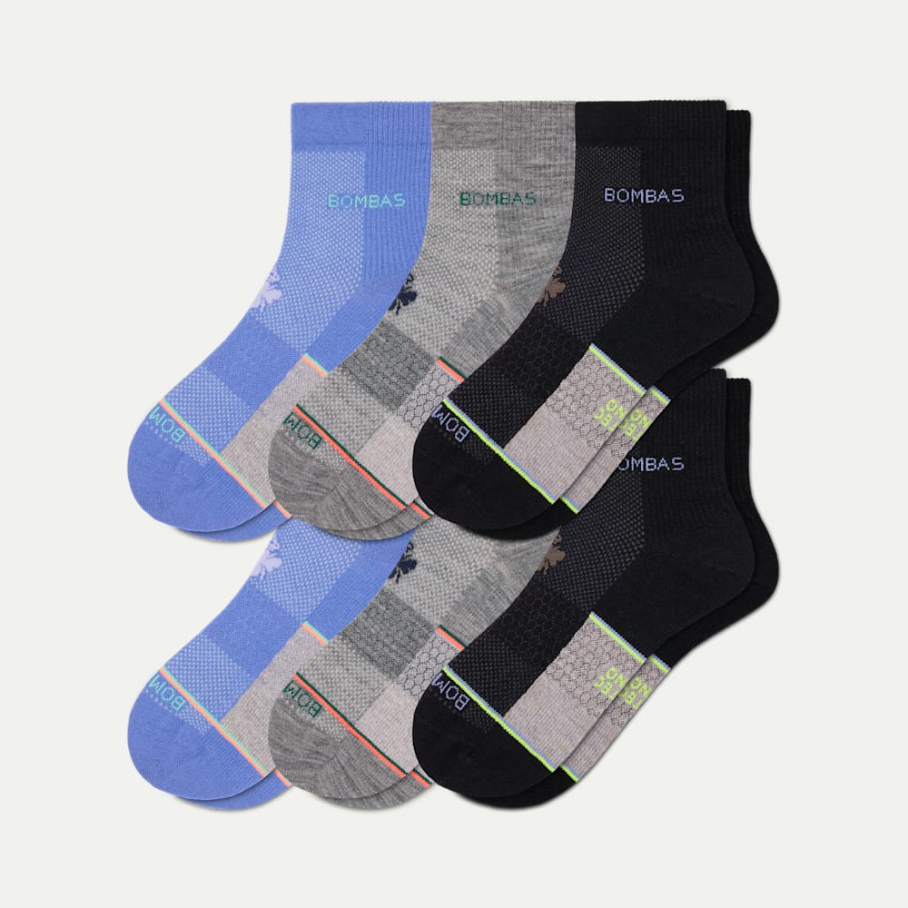 Men's UltraLite Sport Merino Wool Blend Quarter Sock 6-Pack - black hydrangea mix L