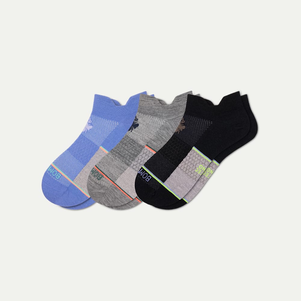 Men's UltraLite Sport Merino Wool Blend Ankle Sock 3-Pack - black hydrangea mix L
