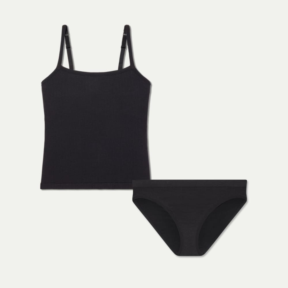 Women's Built-In Bra Seamless Cami + Bikini Pack - Black L