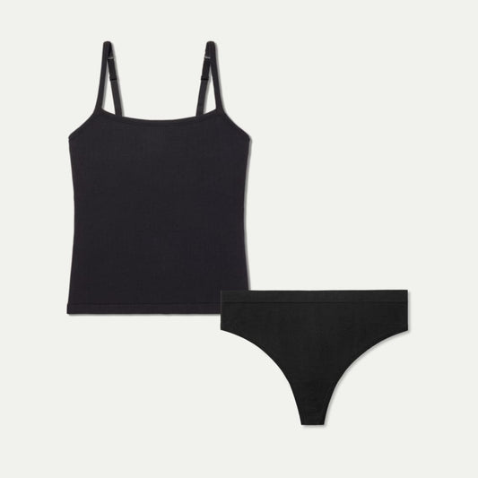 Women's Built-In Bra Seamless Cami + Thong Pack - Black L