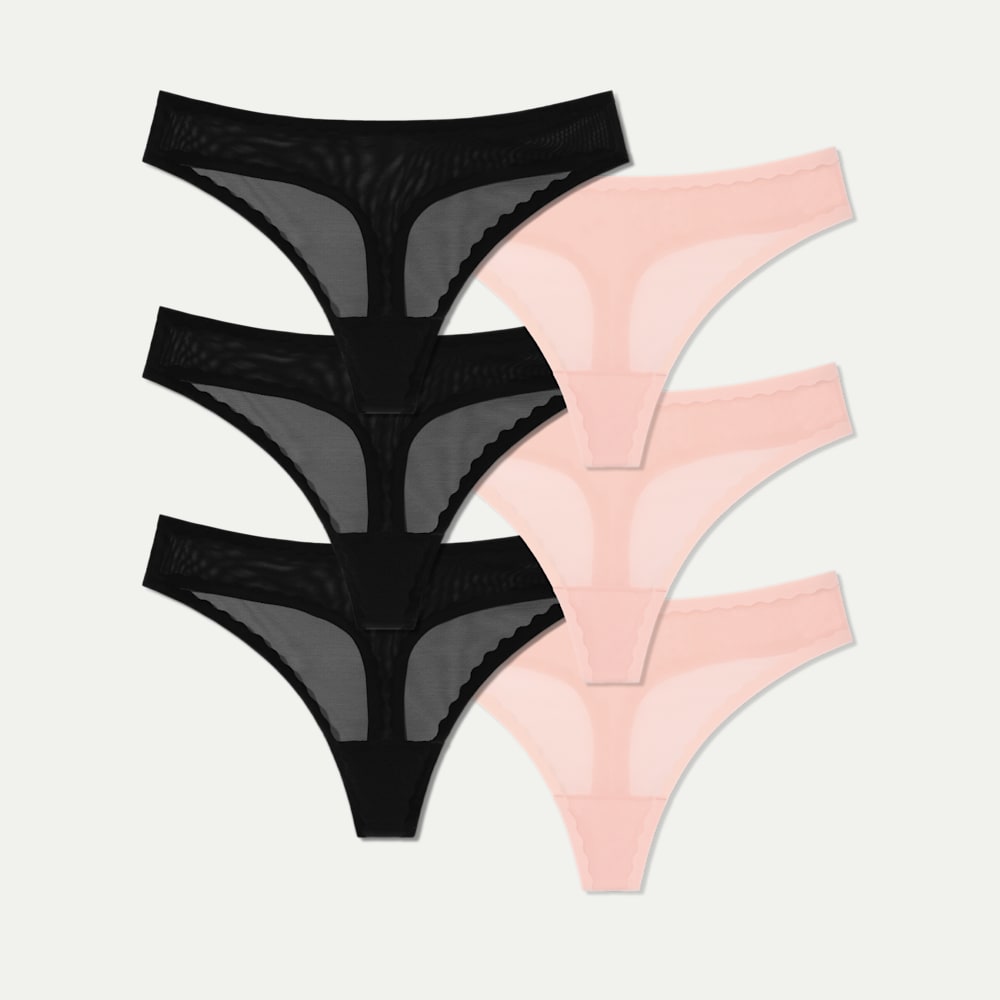 Women's SoftMesh Thong 6-Pack - Pink Black Mix L
