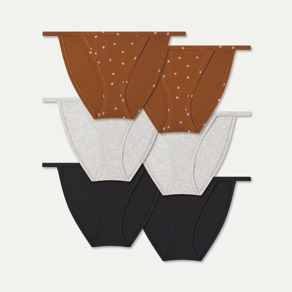 Women's Super Soft String Bikini 6-Pack - Cinnamon Grey Black Mix L