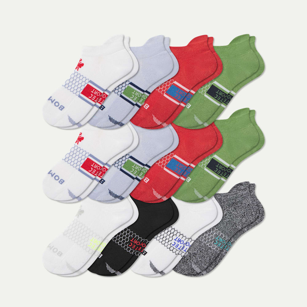 Youth All Sport Ankle Sock 12-Pack - Crimson Blue Mix L
