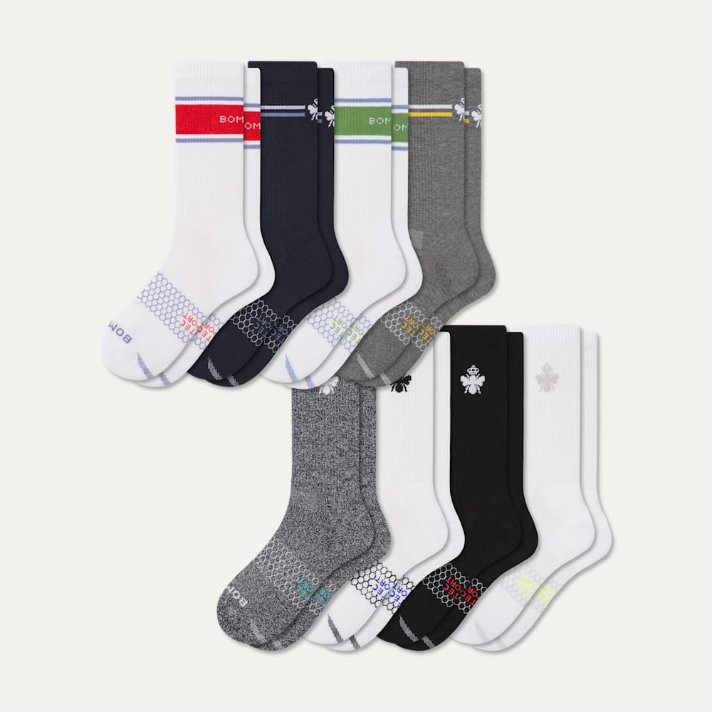 Women's All Sport Calf Sock 8-Pack - Crimson Navy Mix L