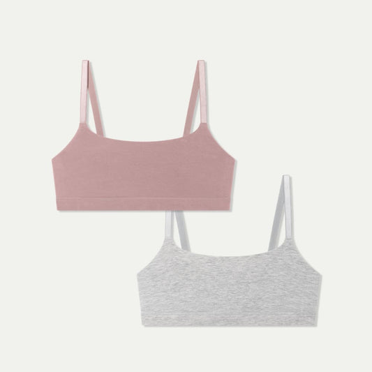 Women's Super Soft Scoop Bralette 2-Pack - Dusty Mauve x Varsity Heather Grey L