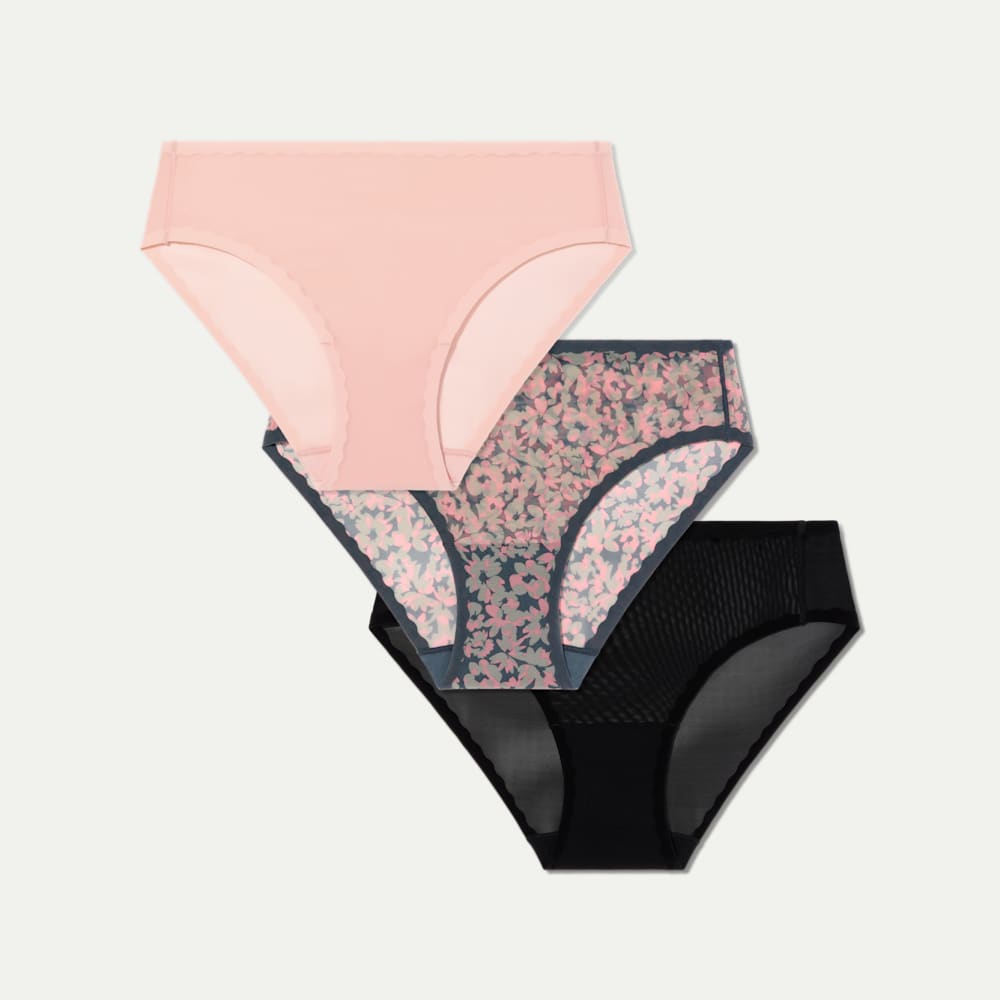 Women's SoftMesh Brief 3-Pack - Floral Pink Black Mix L