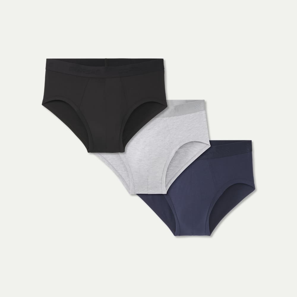 Men's Cotton Modal Blend Flyless Brief 3-Pack - Grey Navy Mix