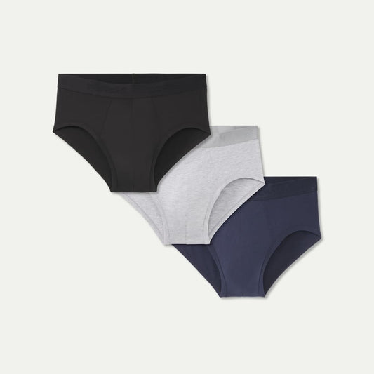 Men's Cotton Modal Blend Flyless Brief 3-Pack - Grey Navy Mix