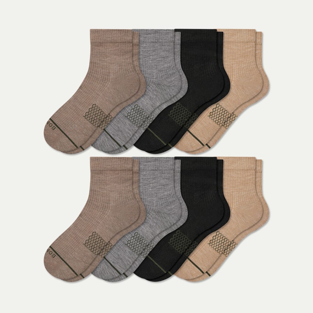 Merino Modern Rib Quarter Sock 8-Pack - Grey Taupe Mix L