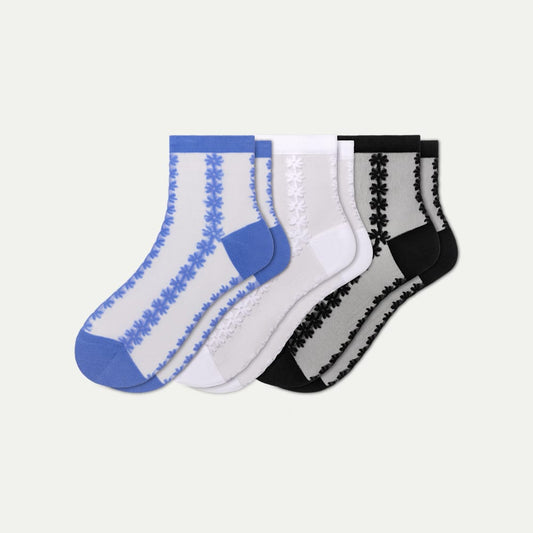 Womenâ€TMs Sheer Quarter Sock 3-Pack - Hydrangea Floral Mix L
