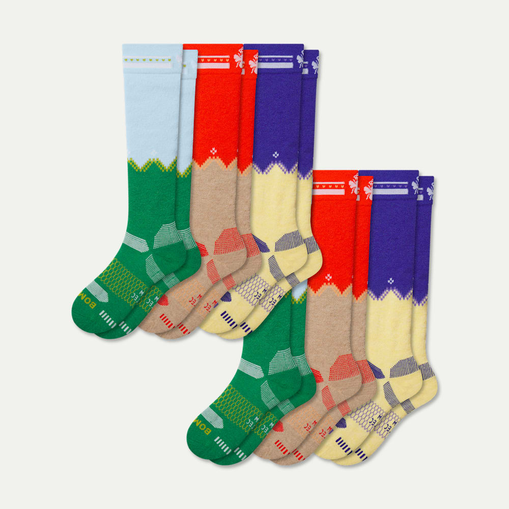 Youth Full-Cushion Merino Wool Blend Ski & Snowboard Sock 6-Pack - Lava Blue Mix L
