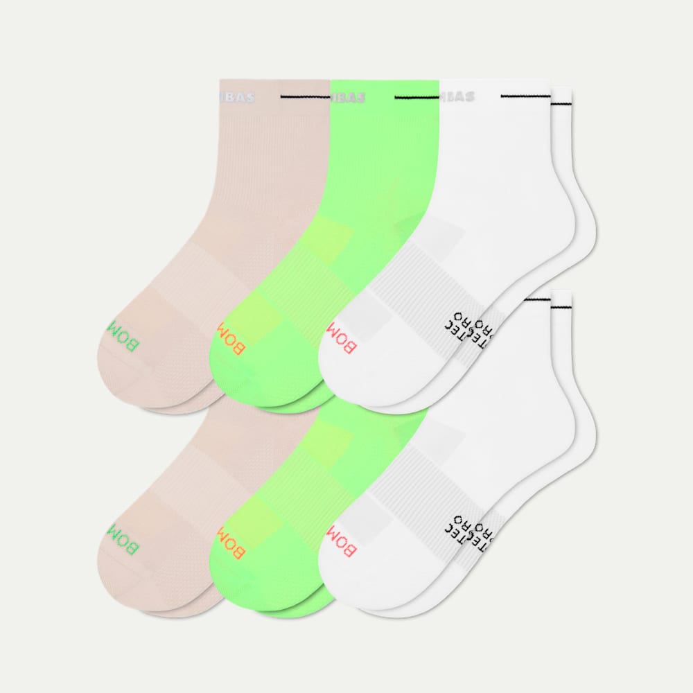 Women's RunPro Quarter Sock 6-Pack - lime sand mix L