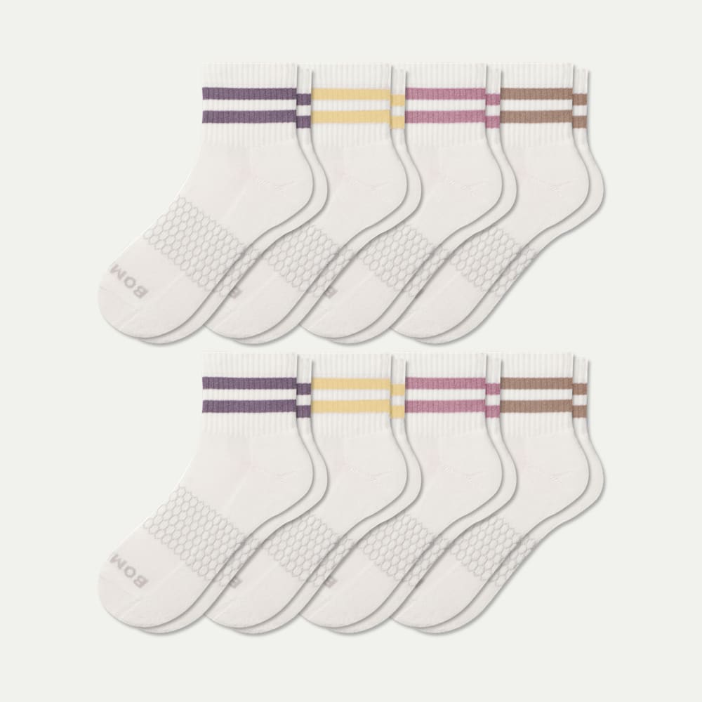 Women's Vintage Stripes Quarter Sock 8-Pack - Meringue Rose Mix L