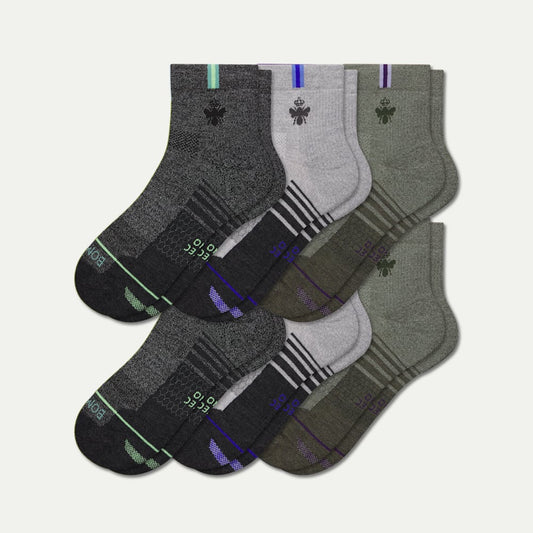 Men's Merino Wool Blend Athletic Quarter Sock 6-Pack - Meteor Mix L