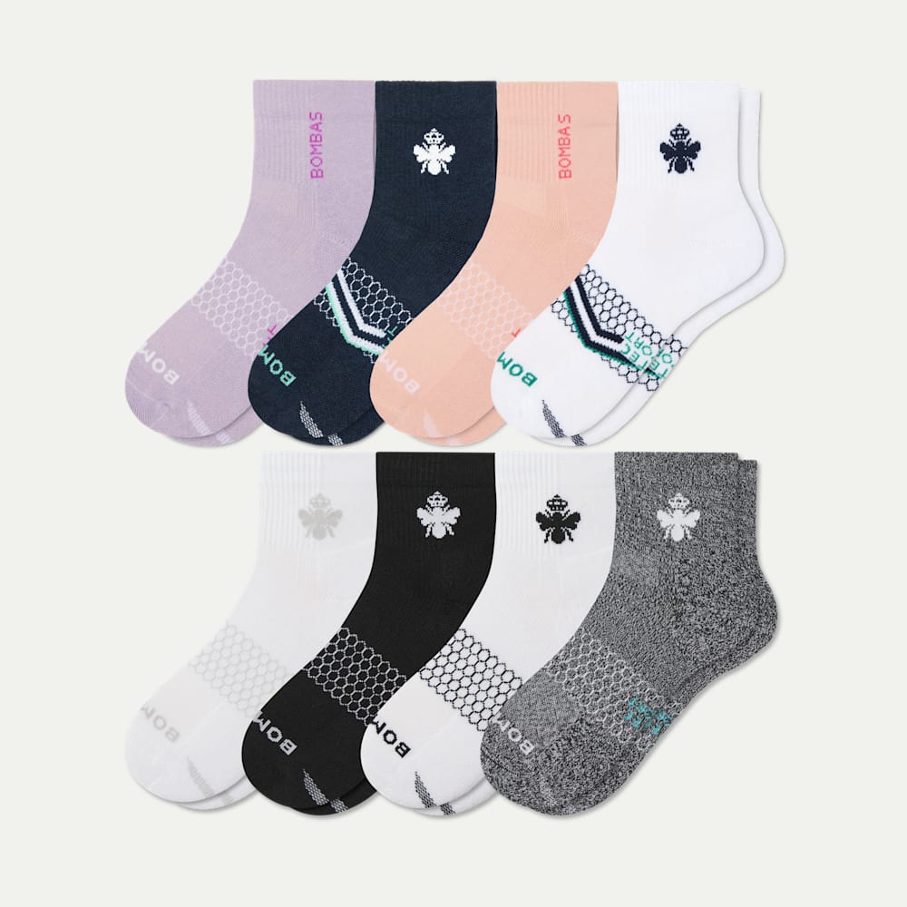 Women's All Sport Quarter Sock 8-Pack - orchid core mix L