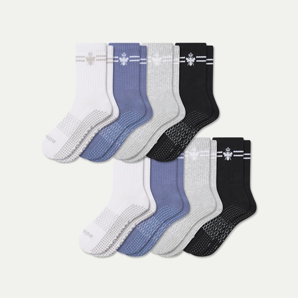 Men's Gripper Half Calf Sock 8-Pack - Oyster White Mix L