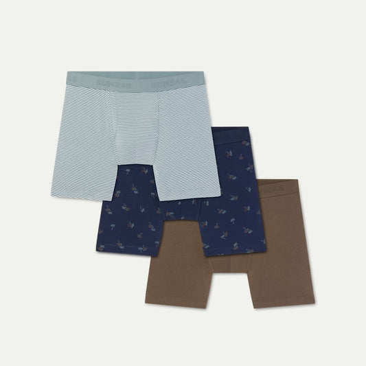 Men's Cotton Modal Blend Boxer Brief 6" 3-Pack - Palm Sea Olive Mix L