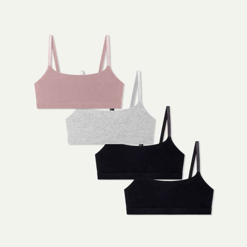 Women's Super Soft Scoop Bralette 4-Pack - Pink Grey Black Pack L