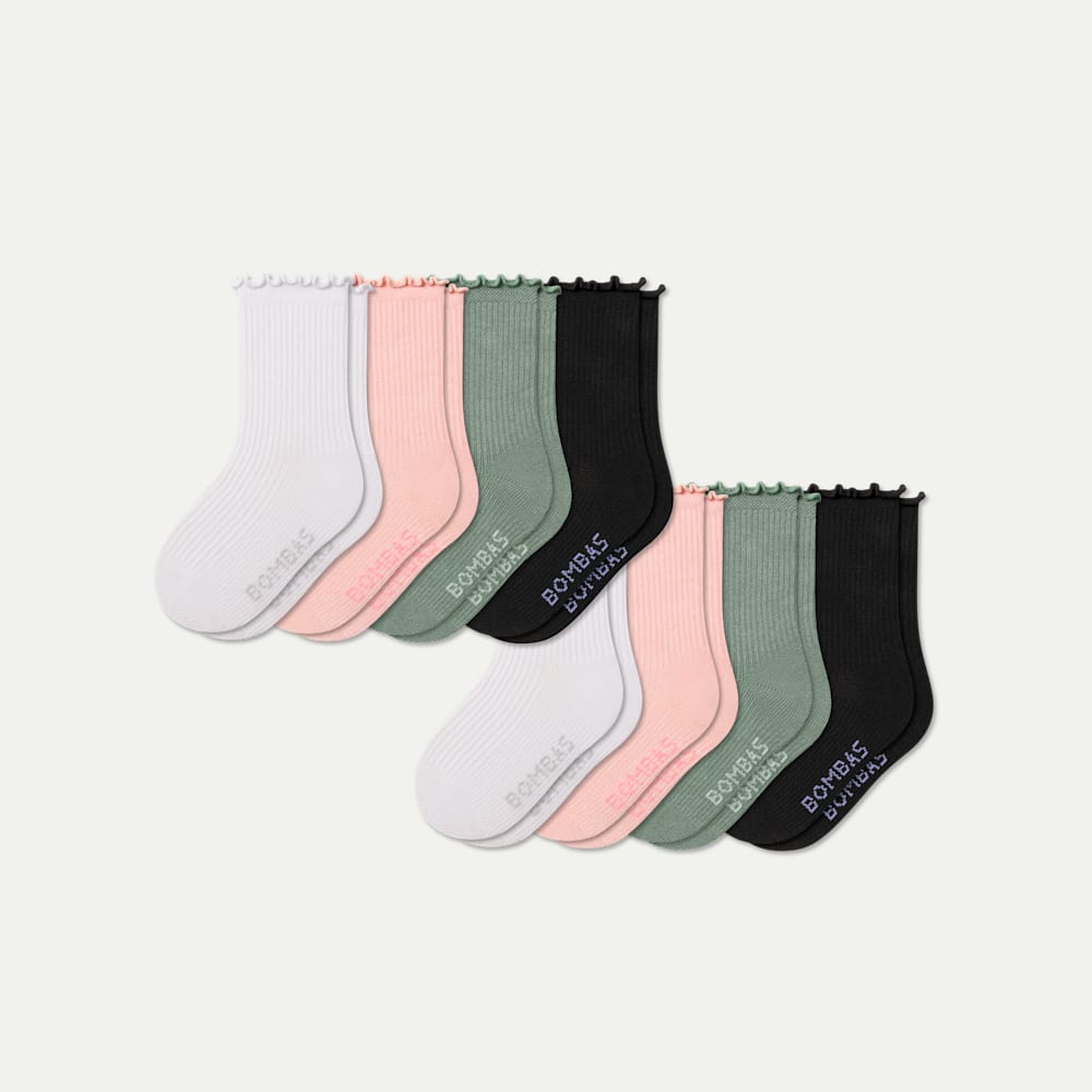 Junior Ruffle Rib Calf Sock 8-Pack - Pink Sage Mix L