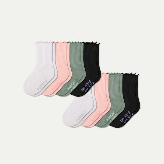 Junior Ruffle Rib Calf Sock 8-Pack - Pink Sage Mix L