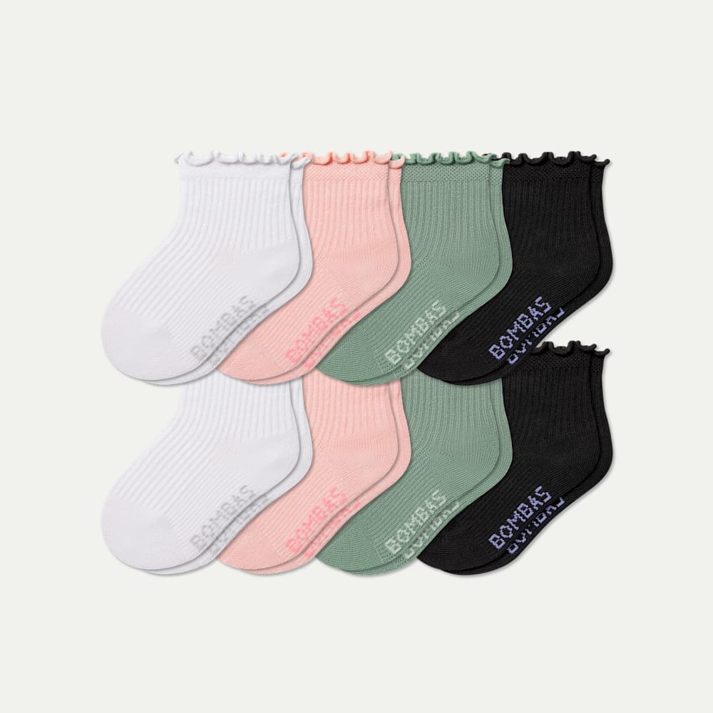 Toddler Ruffle Rib Calf Sock 8-Pack - Pink Sage Mix L