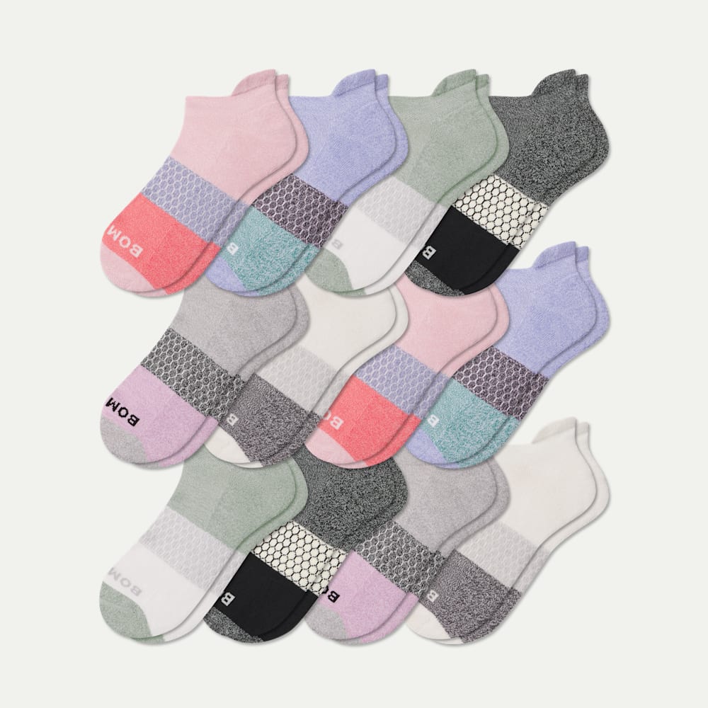 Women's Tri-Block Ankle Sock 12-pack - Rose White Mix L
