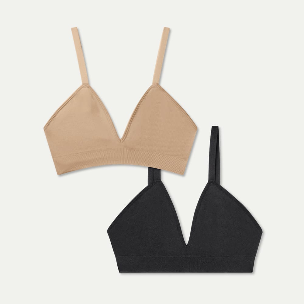 Women's Seamless Triangle Bralette 2-Pack - Sahara Sand x Black L
