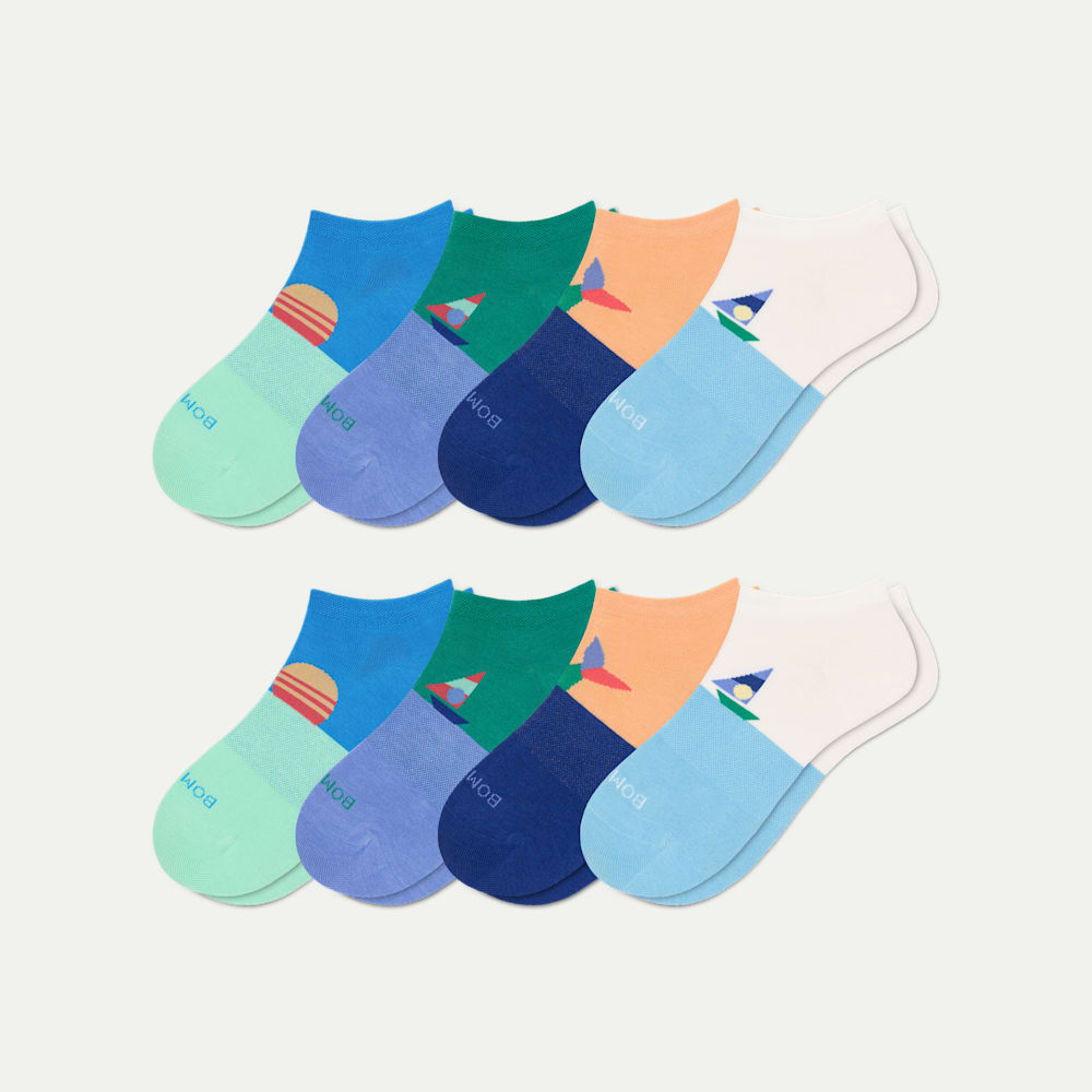 Youth Lightweight Ankle Sock 8-Pack - sky sail mix L