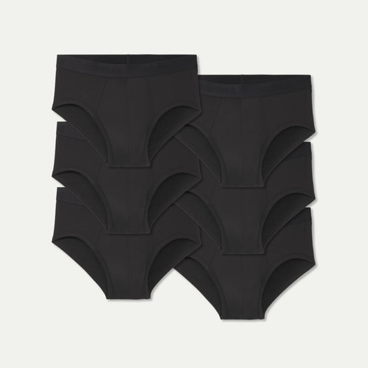 Men's Cotton Modal Blend Flyless Brief 6-Pack - Solid Black L [8817]